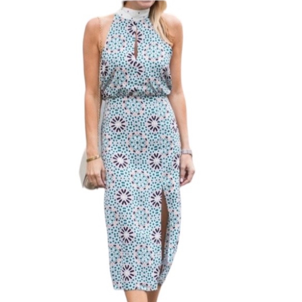 TOPSHOP Geo Moorish Moroccan Tile Tie Neck Halter Midi Dress size 6